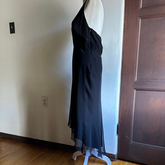 LAUNDRY Shelli Segal | Y2K Vintage Black Halter Hi-low Silk Chiffon Dress  Sz 8 - Picture 4 of 7